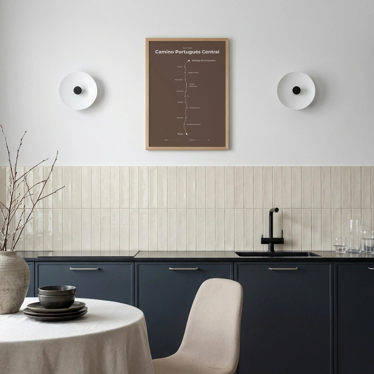 Camino Portugués Central map, Ashen Clay in the interior.
