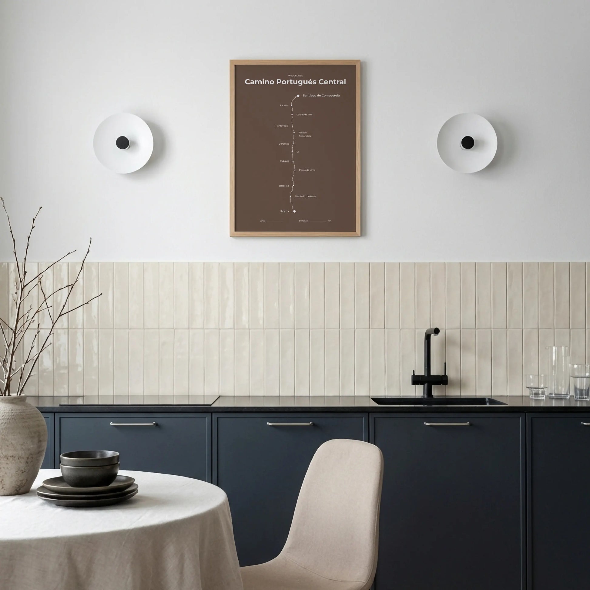 Camino Portugués Central map, Ashen Clay in the interior.
