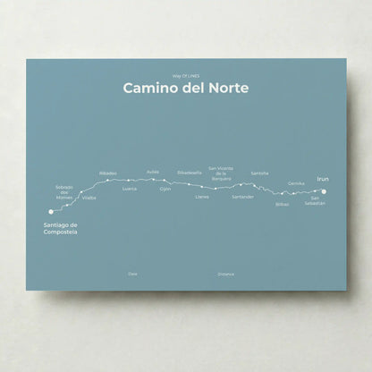 Minimalist Camino del Norte map poster in high mist color.