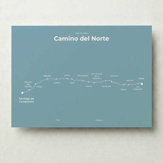 Minimalist Camino del Norte map poster in high mist color.