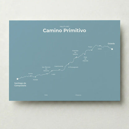 Minimalist Camino Primitivo map poster in high mist color.
