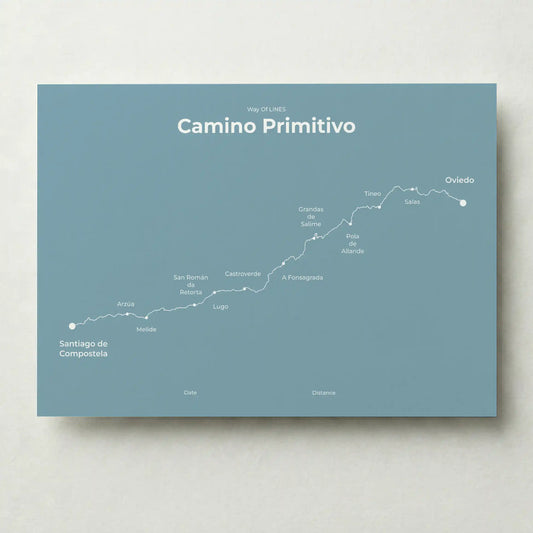 Minimalist Camino Primitivo map poster in high mist color.