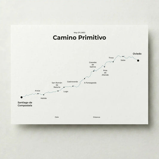 Minimalist Camino Primitivo map poster in north drift color.